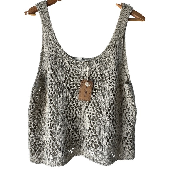 NATURAL LIFE Tops - Natural Life Open Knit Diamond Crochet Pointelle Tank XL Beige Neutral NEW w tag